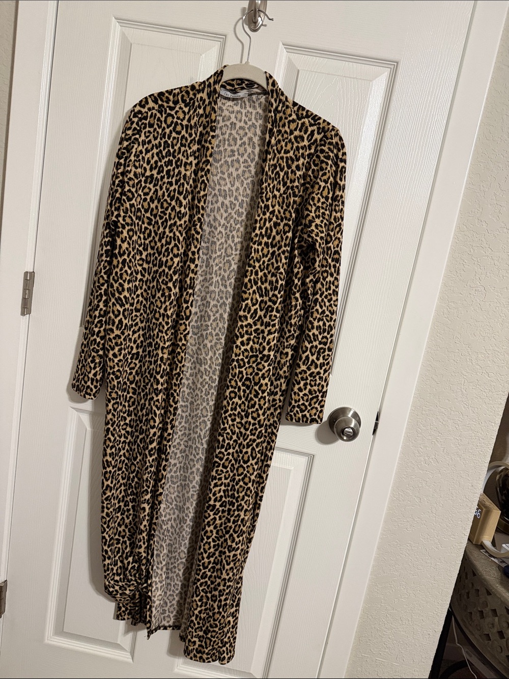 Ces Femme Leopard Print Long Cardigan in Tan and Black